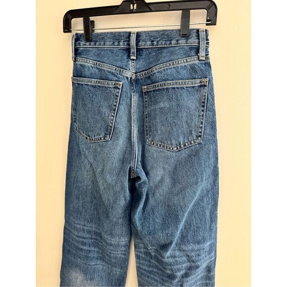 Zara Straight Leg Raw Hem Dark Denim Jeans, Size 0 - Picture 8 of 9